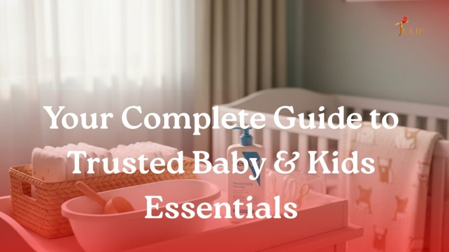 A cozy baby nursery with a crib, diapers, lotion, and baby care essentials arranged on a changing table, representing a guide to trusted baby and kids products.