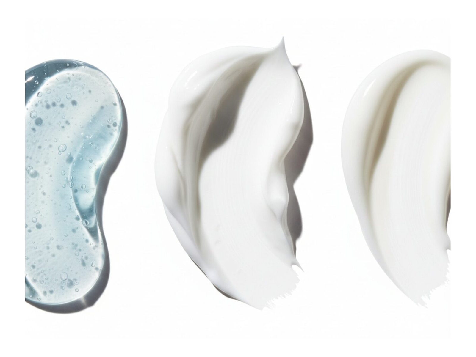 Moisturizer texture swatches in different formulas.
