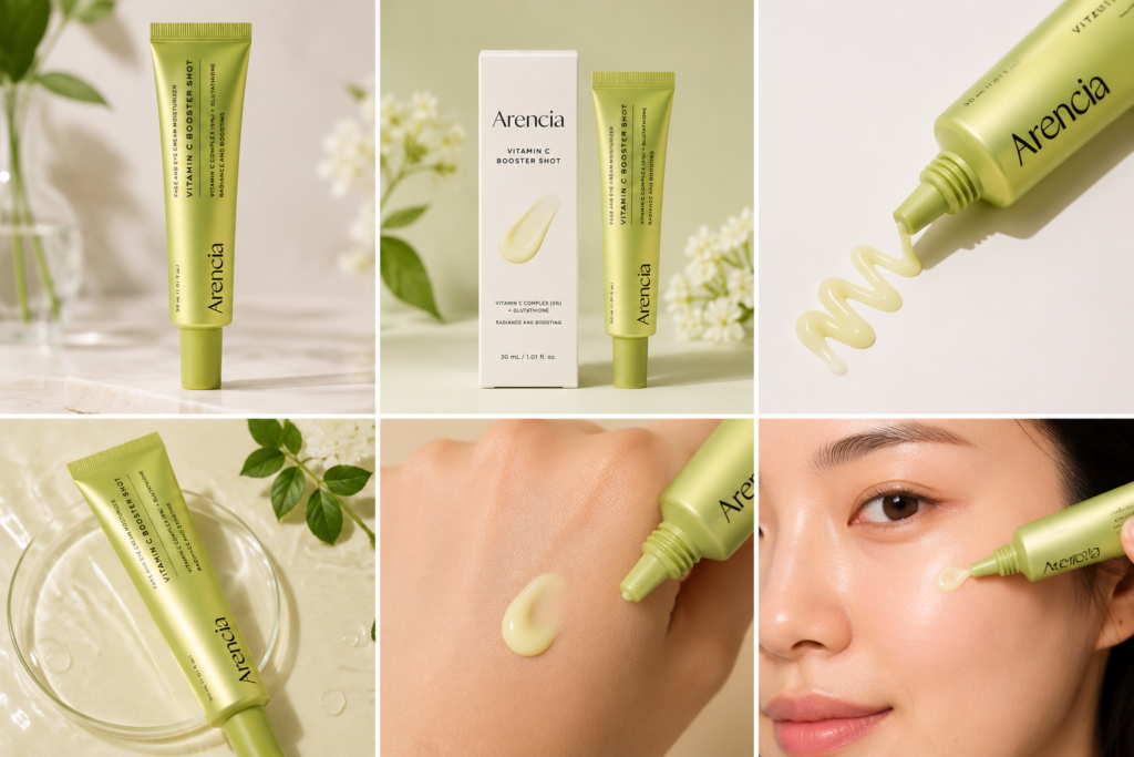 rencia Vitamin C Booster Shot cream tube product photo on soft neutral background