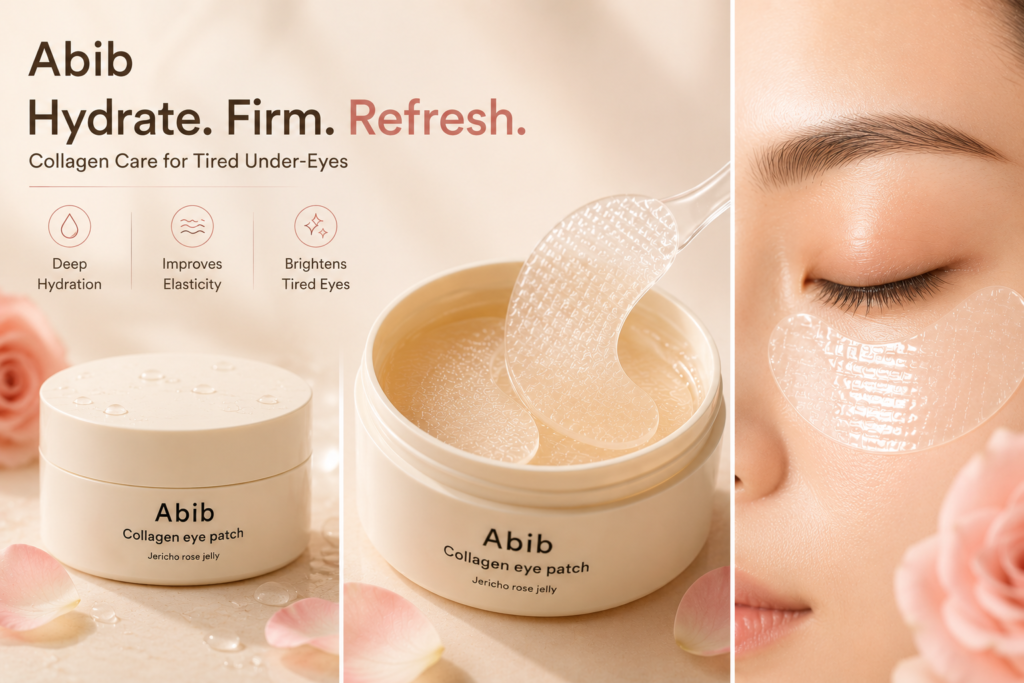 Abib Collagen Eye Patch Jericho Rose Jelly hydrogel under-eye patches for hydration and elasticity in Qatar