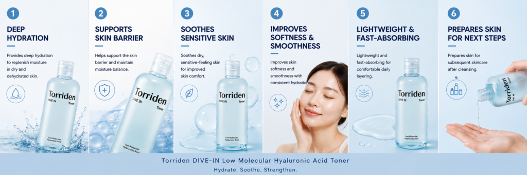 Key Benefits Provides deep hydration to replenish moisture in dry and dehydrated skin. Helps support the skin barrier and maintain moisture balance. Soothes dry, sensitive-feeling skin for improved skin comfort. Improves skin softness and smoothness with consistent hydration. Lightweight and fast-absorbing for comfortable daily layering. Prepares skin for subsequent skincare after cleansing.