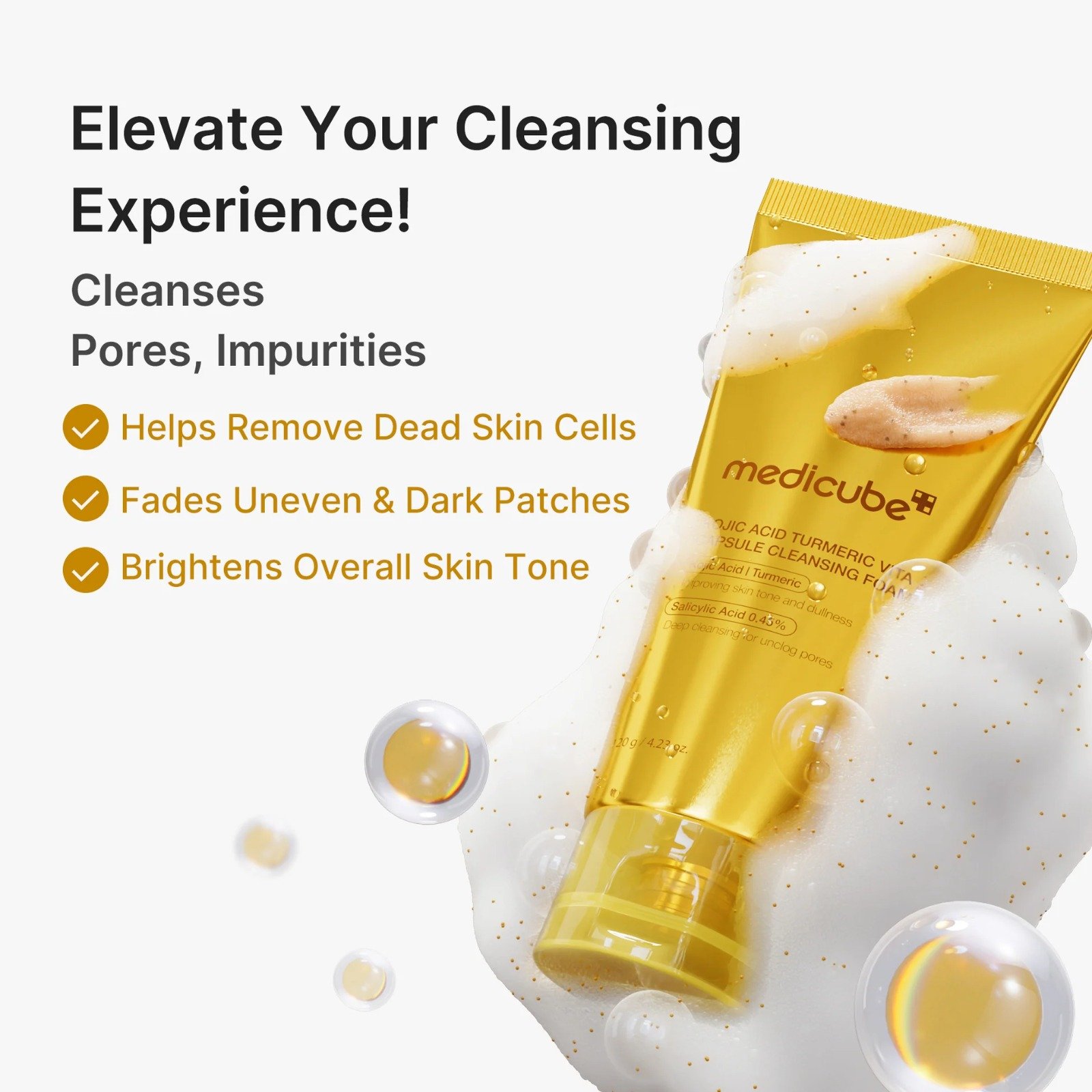 Medicube Kojic Acid Turmeric Vita Capsule Cleansing Foam (120g) - Image 4
