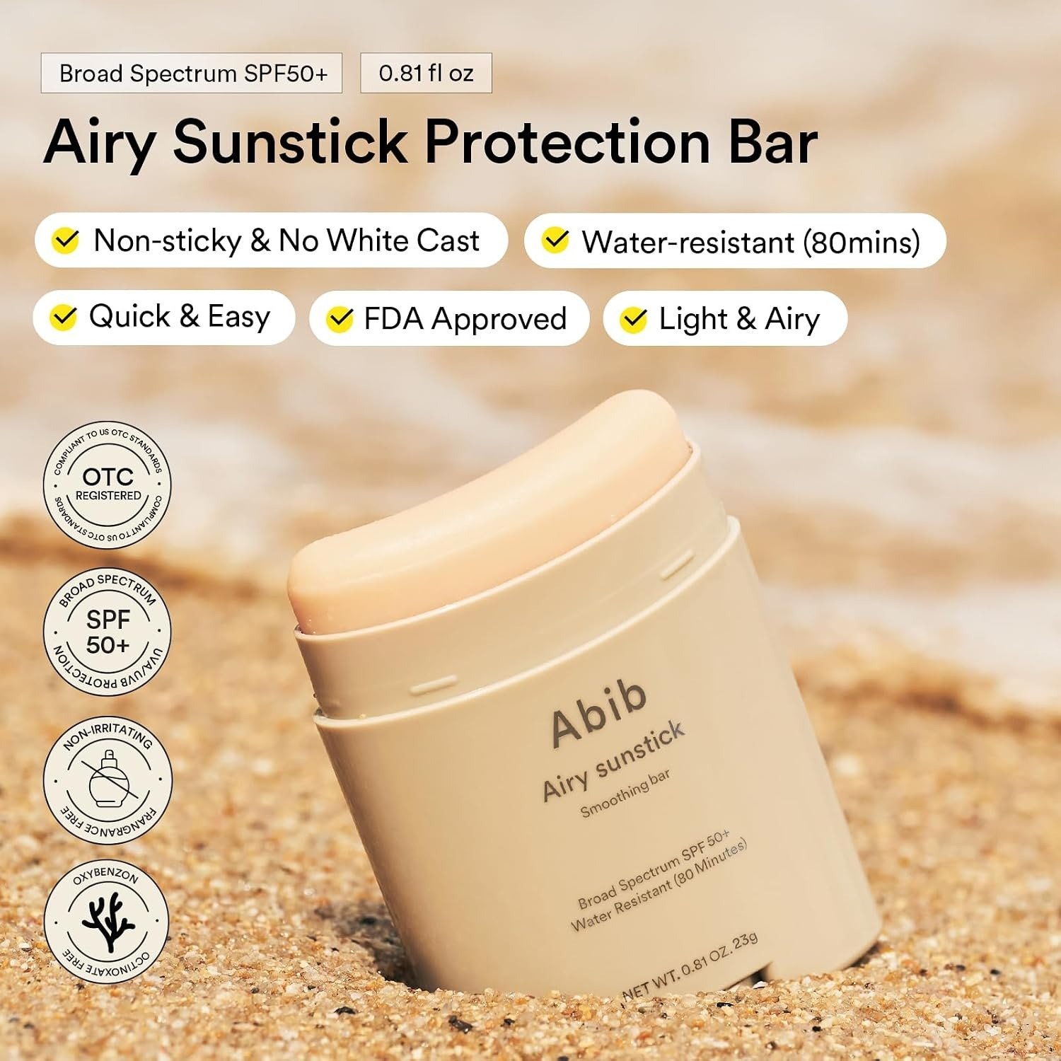 Abib Airy Sunstick Smoothing Bar SPF50+ PA++++ (23g) - Image 2