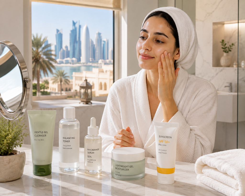 skincare for oily skin Qatar routine for hot weather